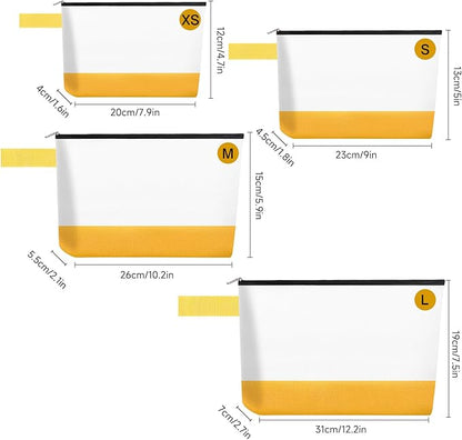 10 Pieces Cotton Canvas Makeup Bag with Bottom and Strap, Multi-Purpose Cosmetic Bag with Zipper Travel Toiletry Pouch, Blank DIY Craft Bag (White&Yellow, S)