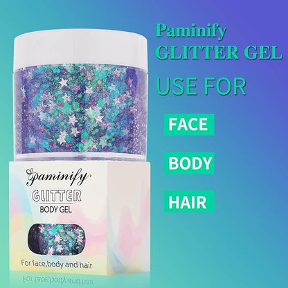 Pamnify Light Purple Face Glitter Gel,Purple Mermaid Costume Hair Glitter,Mardi Gras Outfit for Women,Singer Concerts Festival Body Glitter,Sparkling Sequins Face Glitter Makeup