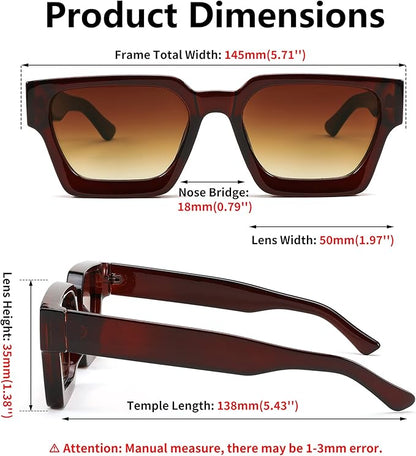FEISEDY Retro 90s Square Sunglasses for Women Men Trendy Chunky Rectangle Sunglasses UV400 Protection B2385