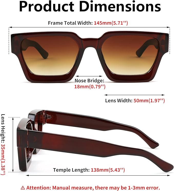 FEISEDY Retro 90s Square Sunglasses for Women Men Trendy Chunky Rectangle Sunglasses UV400 Protection B2385