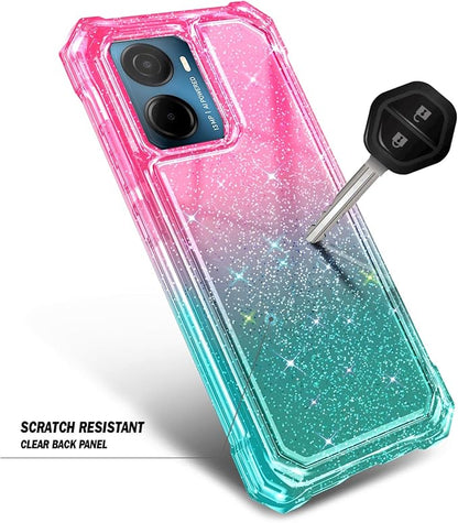 for Cricket Magic 2 5G Case (2024), AT&T Propel 2 5G with [Built-in Screen Protector], [9FT Military Grade Drop Tested] Full-Body Protective Shockproof Bumper Case (Glitter Pink/Aqua)