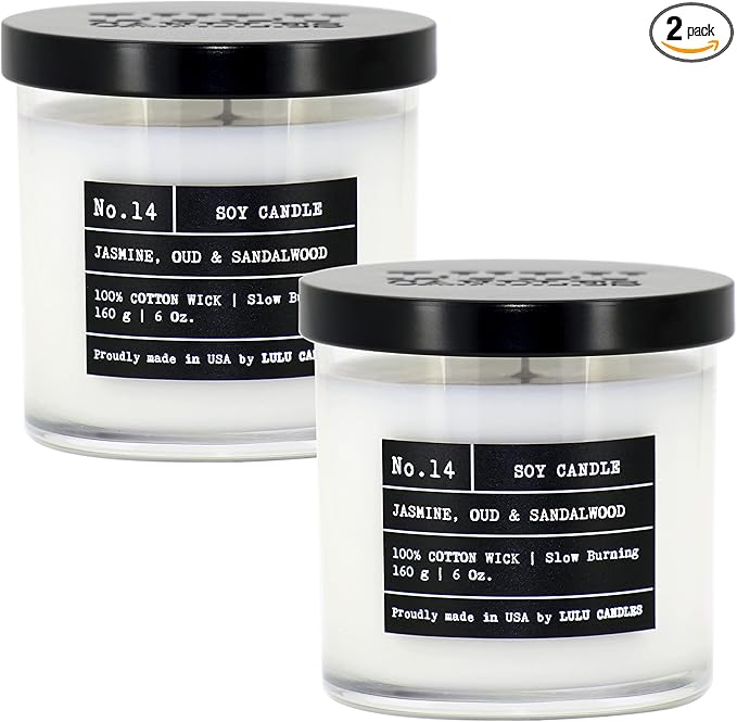 Lulu Candles | Jasmine, Oud & Sandalwood |Luxury Scented Soy Jar Candle | Hand Poured in The USA | Highly Scented & Long Lasting (6 Oz. 2 Pack)