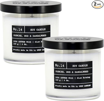 Lulu Candles | Jasmine, Oud & Sandalwood |Luxury Scented Soy Jar Candle | Hand Poured in The USA | Highly Scented & Long Lasting (6 Oz. 2 Pack)