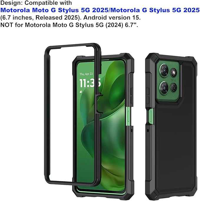 Ailiber for Moto G Stylus 2025 Phone Case, Motorola G Stylus 5G 2025 Case with Screen Protector, Dual Layer Protection, Shockproof Corner TPU Bumper, Heavy Duty Rubber Cell Phone Cover-Black