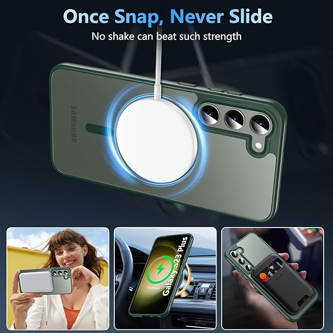 OWKEY for Samsung Galaxy S23 Plus Case 6.6'', Magnetic S23 Plus Case Compatible with Magsafe, [Military Grade Shockproof] Translucent Back Slim Bumper Cover Phone Case Galaxy S23 Plus case, Green