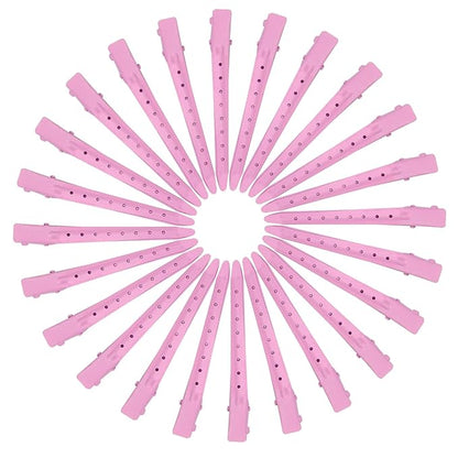 24 Packs Duck Bill Clips, Bantoye 3.35 Inches Rustproof Metal Alligator Curl Clips with Holes for Hair Styling, Hair Coloring, Pink