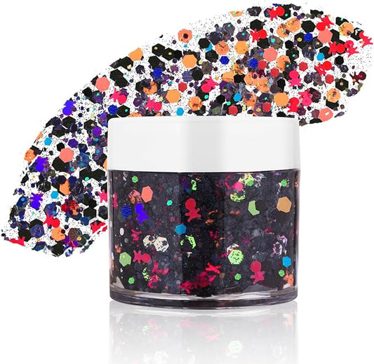 Halloween Black Red Face Glitter Gel,Carnival Festival Rave Accessories Sequins Body Glitter Paint for Hair Lip Eye Clavicle,Singer Concerts Chunky Hair Sparkles for Kids and Women