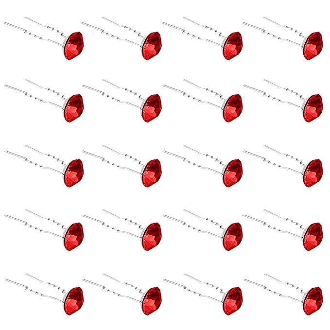 20 Pack (Red) Rhinestone Hair Pins Crystal Hair Clips for Bridal Wedding Women Hair Jewelry Accessories, with Clear Container