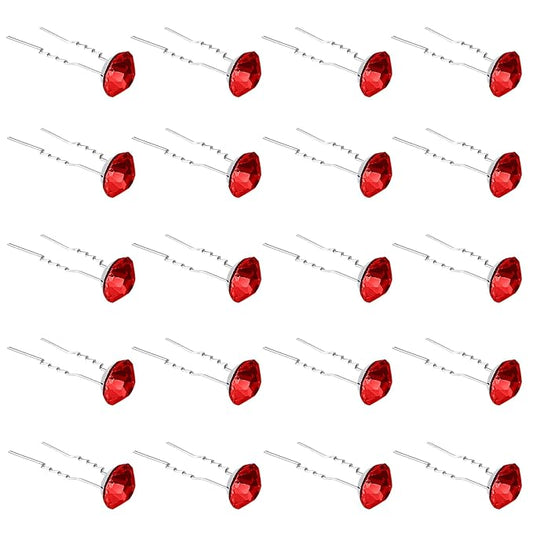 20 Pack (Red) Rhinestone Hair Pins Crystal Hair Clips for Bridal Wedding Women Hair Jewelry Accessories, with Clear Container