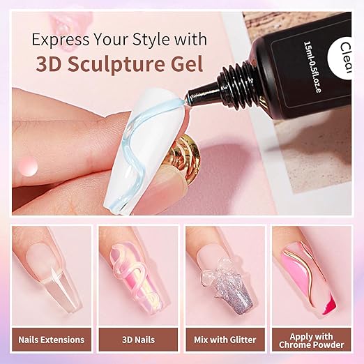 15g 3D Nail Gel Sculpting Gel Nail Art Glue for Nail Art Designs DIY Nail Craving Molding Gel for 3D Gel Nail Art Polish Painting Drawing Gel Sculpture Gel Nail Decoration Manicure Clear