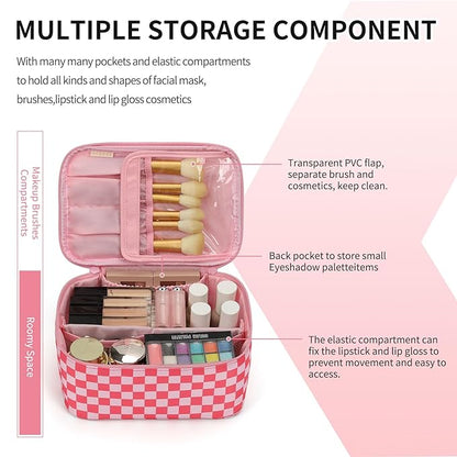 OCHEAL Makeup Bag Portable Cosmetic Bag For Women, Large Capacity Travel Makeup Case Organizer, Toiletry Bag for Girls Traveling With Handle and Divider-Pink
