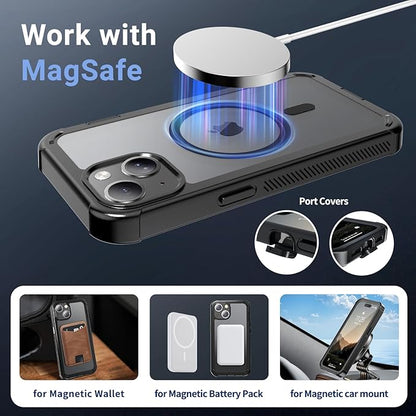 for iPhone 15 case, [Compatible with MagSafe][Military Grade Drop Protection][Heavy Duty Protection][Non-Slip][Shockproof] with 2-Layer Durable Bumper Phone Case 6.1''-Black