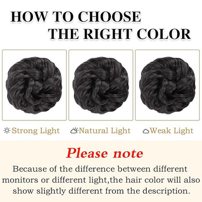 MORICA 1PCS Messy Hair Bun Hair Scrunchies Extension Curly Wavy Messy Bun Hair Synthetic Chignon Hairpieces for Women (2#(Natural Black))
