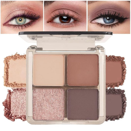 Eyeshadow Quads Glitter Matte Eyeshadow Palette,Nude Coffee Champagne Gold Dark Brown Sparkly Eyeshadow Palette Makeup, Everyday Nature Long-Lasting Waterproof Women Girls Eye Shadow 2# Nude Brown