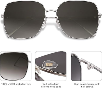 SOJOS Trendy Oversized Square Metal Frame Sunglasses for Women Men Retro Big Flat Lens UV Protection Sunglasses SJ1146