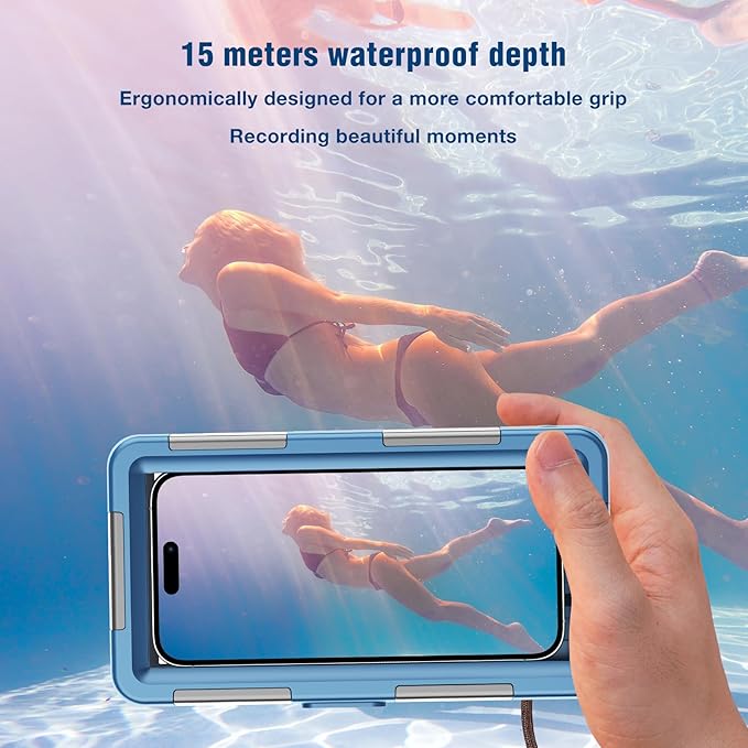 2025 Underwater Snorkeling Diving Phone Case for iPhone 16/15/14/13/12/11 Pro Max/XS/X Samsung Galaxy S24/S23/S22/，[50ft/15m] Professional Scuba Dive Waterproof Case Underwater Photo Video Cove-（Blue）