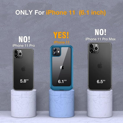 Miracase Glass Series Designed for iPhone 11 Case [2023 Upgraded] Full-Body Rugged Bumper Case with Built-in 9H Tempered Glass Screen Protector and Camera Protector (Light Blue)