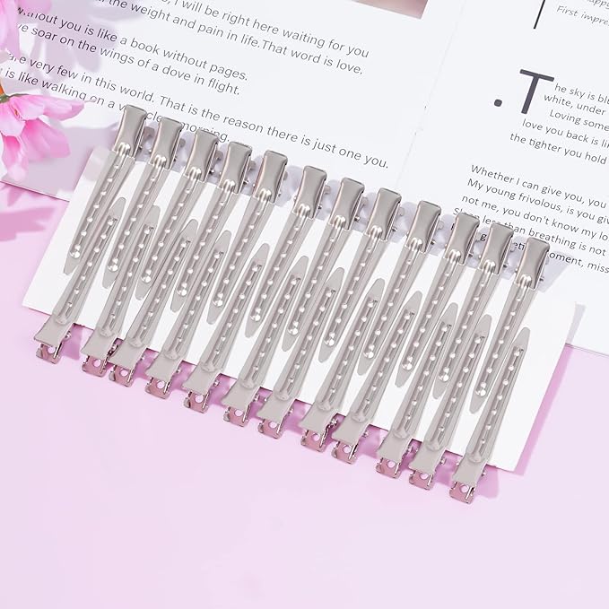 24 Packs Duck Bill Clips, Bantoye 2.75 Inches Rustproof Metal Alligator Curl Clips with Holes for Hair Styling, Hair Coloring, Silver