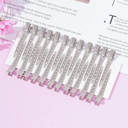24 Packs Duck Bill Clips, Bantoye 2.75 Inches Rustproof Metal Alligator Curl Clips with Holes for Hair Styling, Hair Coloring, Silver