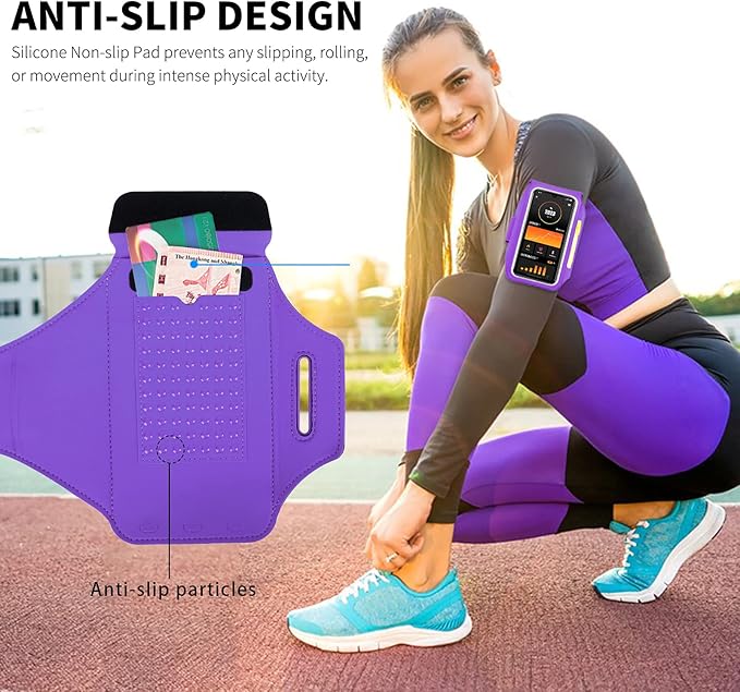 Running Armband with Earphone Bag Cell Phone Armband for iPhone 16 15 Pro 14 Plus 13 11 XR XS, Galaxy S24/S10 Water Resistant Sports Phone Holder Case & Zipper Slot Car Key Holder for 6.7 inch Phone
