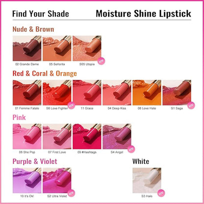 Oulac Moisture Shine Lipsticks Set - Red Orange Purple 3Pcs | Ultra Hydrating Juicy & Glossy, Soild Lip Gloss, Lightweight Smooth, Natural Look Best for Dry, Cracked and Chapped Lips, Vegan (05+06+07)