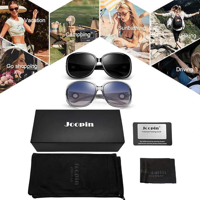 Joopin Big Womens Sunglasses Polarized Trendy Sun Glasses Large Rectangle UV Protection Rhinestone Sunnies