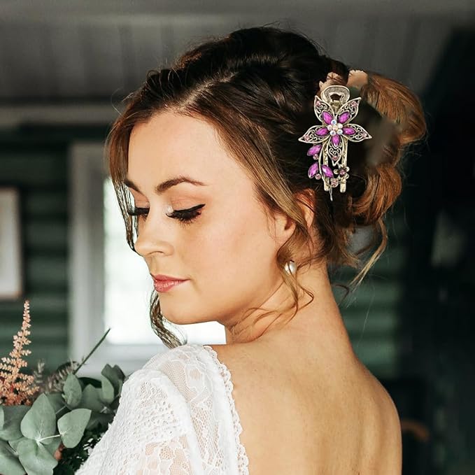 Vintage Rhinestone Crystal Retro Hair Accessories for Women - Flower Barrettes, Hairpins, and Styling Clips in Purple for Hair Styling