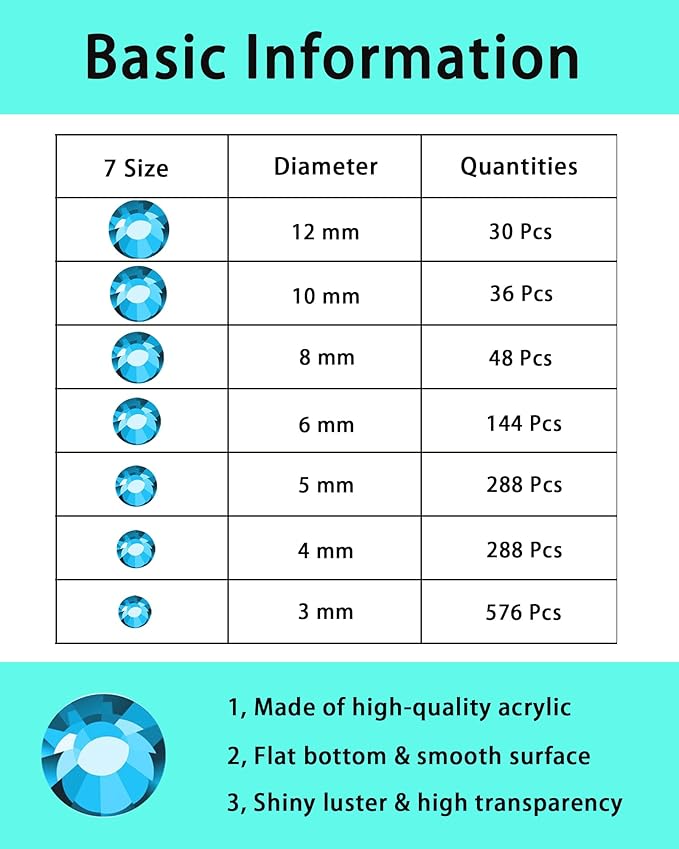 NIACONN 1760 Pcs Lake Blue Hair Jewels Face Gems Stick on, Self Adhesive Glitter Rhinestones Stickers for Women Body Eyes Nails Festival Halloween Makeup & Crafts