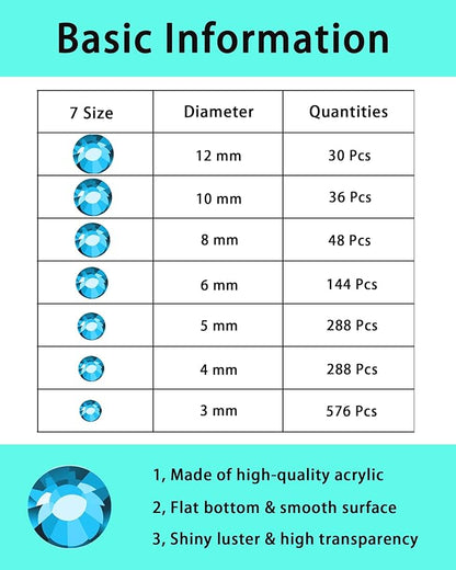 NIACONN 1760 Pcs Lake Blue Hair Jewels Face Gems Stick on, Self Adhesive Glitter Rhinestones Stickers for Women Body Eyes Nails Festival Halloween Makeup & Crafts