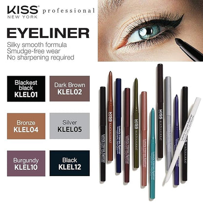 Professional Retractable Eyeliner, Luxury Intense Highly Pigmented Eye Makeup, Long-Lasting, Water-Resistant, Smudge-Proof, Smooth Gliding (3 PACK, Blackest Black)