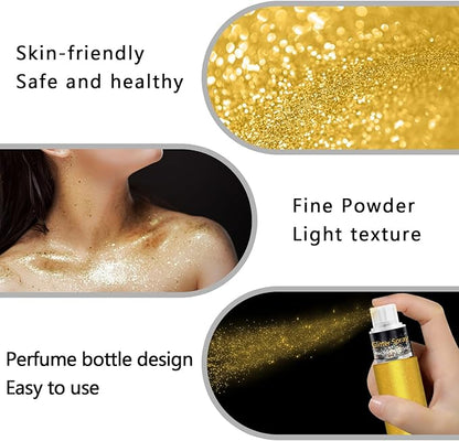 Hair and Body Glitter Spray, Holographic Glitter Highlighter Powder, Face Body Clothes Shiny Glitter, Loose Shimmer Hairspray Festival Rave Prom Accessories, 10g (01# Gold)