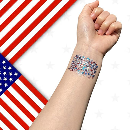 Mysense Patriotic Red White and Blue Body Glitter Stick,4th of July Accessories,Sparkling Face Hair Glitter for Fourth of July Outfit Women Kids,American Pride USA Flag Makeup for Independence Day