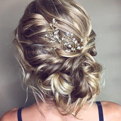 5 Pieces Bride Hair Pins Rhinestone Bridal Hair Piece for Women Crystal Hair Accessories for Bride Bridesmaids Flower Girls(Gold)