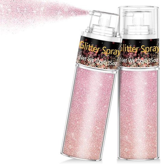 Hair and Body Glitter Spray, 1PC Pink Glitter Hairspray Dry Powder Makeup for Clothes, Festival Rave Prom Loose Sparkle Powder,Holographic Ultra Fine Resin Glitters for Crafts,10g (Pink)