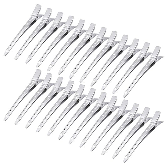 24 Packs Duck Bill Clips, Bantoye 3.35 Inches Rustproof Metal Alligator Curl Clips with Holes for Hair Styling, Hair Coloring, Matte Silver