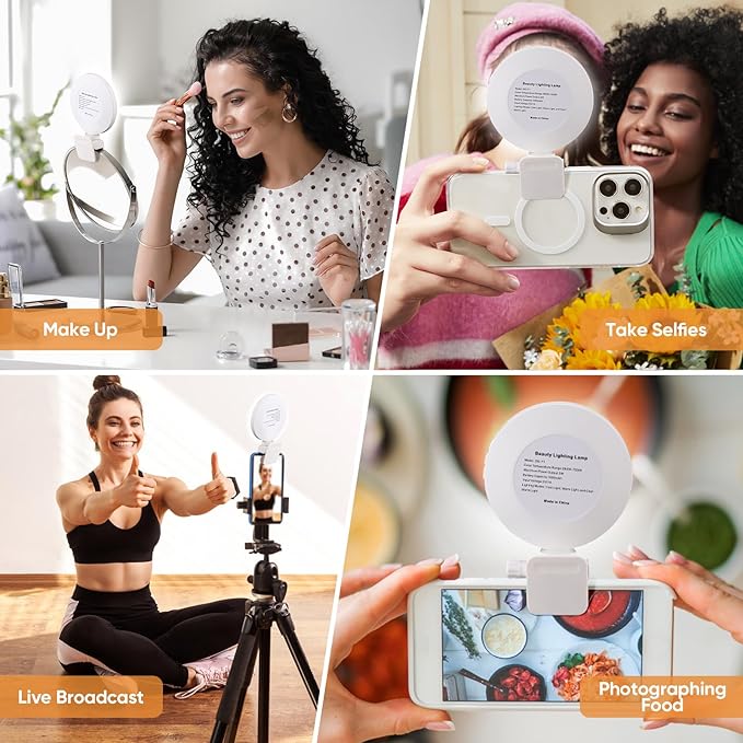 Selfie Light, Clip on Light [Rechargeable], 360°+90° Adjustable 12 Level Brightness Fashionable Portable Phone Selfie Light for Phone, Laptop, Tablet, YouTube, Video Conference, Live Streaming