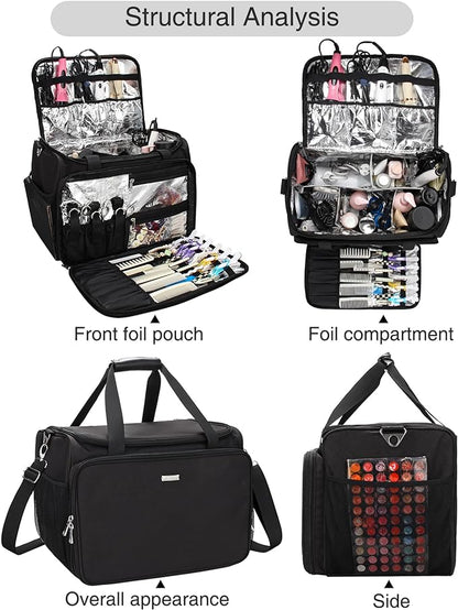 MONSTINA Rolling Makeup Train Case with Four Small Makeup Bag+ Professional Hairdressing Bag,Makeup Case for Hairstylist,Makeup Artist Trolley Travel Makeup Case with Adjustable Divider (Black)