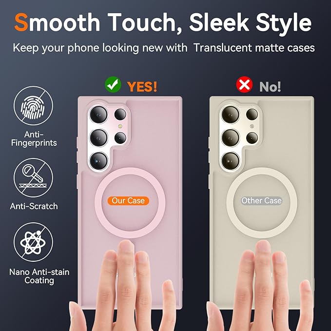OWKEY for S23 Ultra Case 6.8'', Magnetic Samsung Galaxy S23 Ultra Case for Magsafe, [Shockproof Military] Translucent Back Slim Bumper Cover Phone Case Galaxy s23 Ultra Protective case, Pink