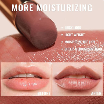 Oulac Shine Red Lipstick for Women, 2 in 1 Glossy Light Red Tinted Lip Balm, Hydrating Lipstick for Dry Lips, Moisture Shine Juicy Finish Vegan 2.2g/0.07oz (17)