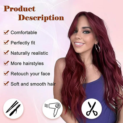 NAYOO Long Wine Red Wavy Wig for Women 26 Inch Middle Part Curly Wavy Wig Natural Looking Synthetic Heat Resistant Fiber for Daily (Wine Red)