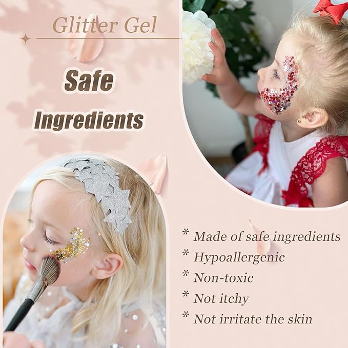 Face Body Glitter, Hair Glitter Sparkles Chunky Face Glitter Gel for Girls Makeup Singer Concerts Mermaid Festival Sequins Face Paint (3pc Blue)