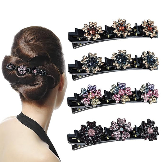 4PCS Sparkling Crystal Stone Braided Hair Clips - Decorative Hair Clips Suitable for Thick and Thin Hair, Girls/Women Hair Accessories, For Styling Partitions