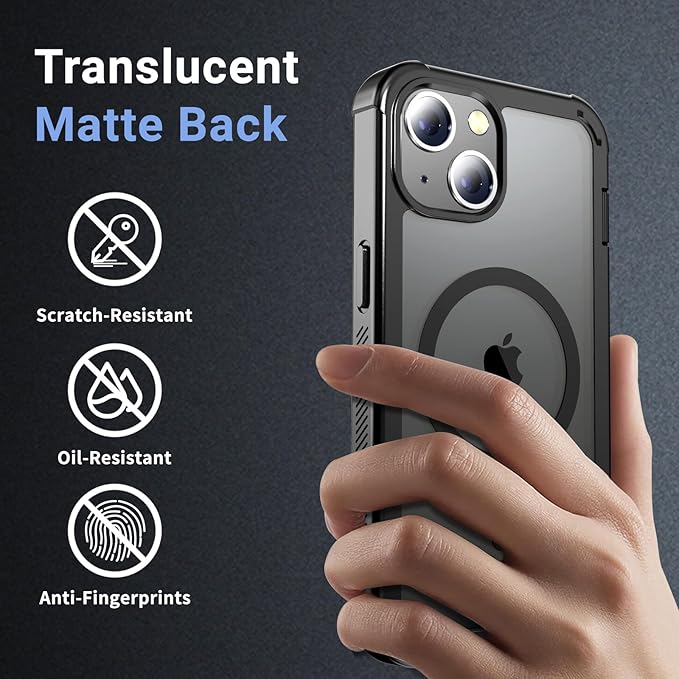 for iPhone 13 case, with [Compatible with MagSafe][Military Grade Drop Protection][Heavy Duty Protection][Non-Slip][Shockproof] with 2-Layer Durable Bumper Phone Case 6.1''-Black