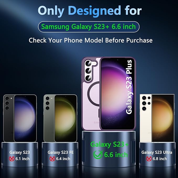 OWKEY for Samsung Galaxy S23 Plus Case 6.6'', Magnetic S23 Plus Case Compatible with Magsafe, [Military Grade Shockproof] Translucent Back Slim Bumper Cover Phone Case Galaxy S23 Plus case, Purple