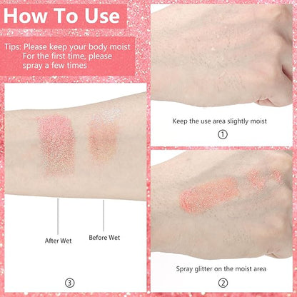 Etercycle Glitter Spray for Hair and Body, Pink Extra Fine Face Shimmer Powder, Shiny Fine Glitter Beautiful Face Makeup Glitter for Rave Accessories Easter Christmas Halloween Clothes