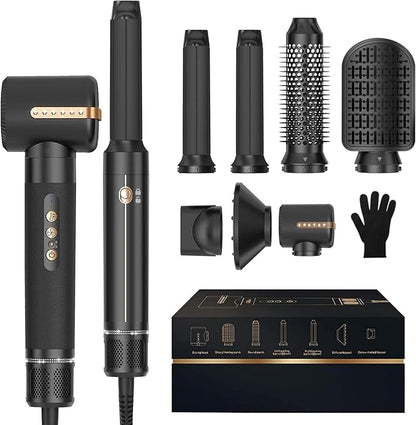 7 in ONE Hair Dryer Brush, Powerful Blow Dryer Brush with Auto- Wrap Curler, Detachable Fast Drying, Volumizing, Curling, Straightening, Ionic Hair Dryer with Diffuser, Hair Styling Tools Storage Case