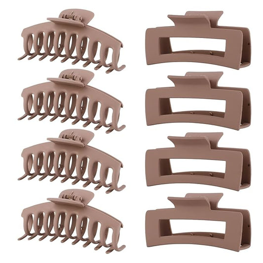 Light Brown Hair Clips for Women - 8 Pack 4.3 Inch Large Hair Claw Clips for Women Thin Thick Curly Hair, Big Matte Banana Clips,Strong Hold jaw clips