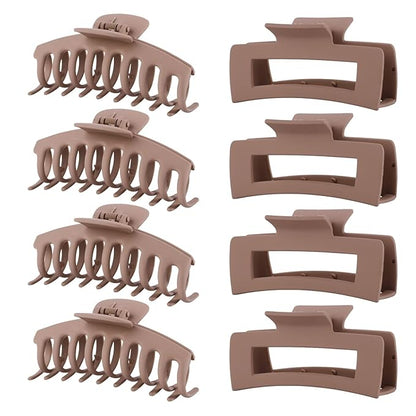 Light Brown Hair Clips for Women - 8 Pack 4.3 Inch Large Hair Claw Clips for Women Thin Thick Curly Hair, Big Matte Banana Clips,Strong Hold jaw clips