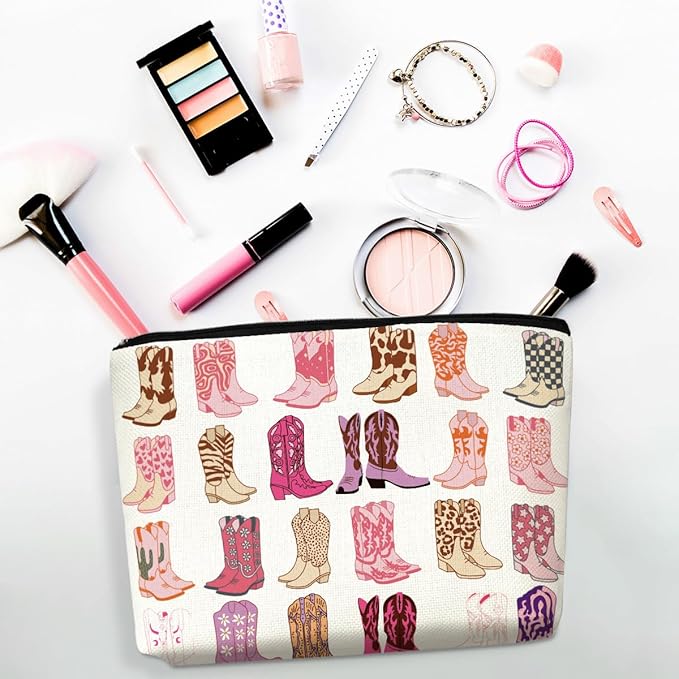 2pcs Western Makeup Bag Cowgirl Boots Cosmetic Bags for Women, Cowgirls Gifts for Women Sisters Friends Birthday Gift, Toiletry Zipper Pouch Western Stuff Cowboy Boots Gifts