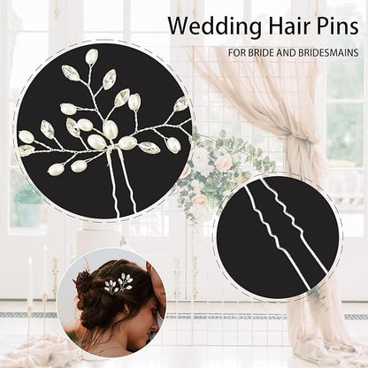 5 Pcs Rhinestone Bridal Hair Pins Sparkly Bride Hair Piece for Women Crystal Pearl Hair Accessories for Bride Bridesmaids Flower Girls(Silver)